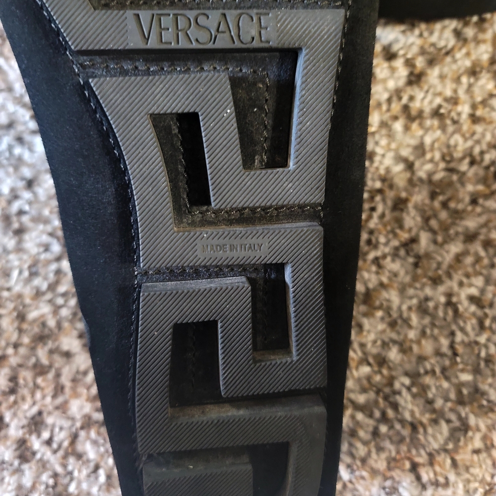 Versace Black Suede Loafers with Gold Medusa Accent - Picture 5 of 5